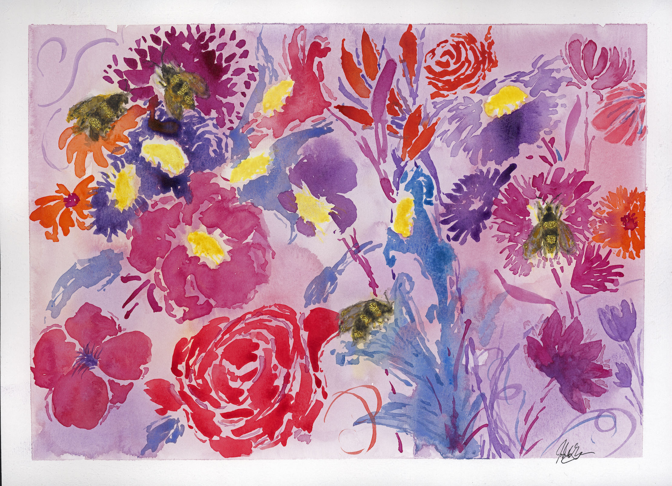 Artwork entitled 'Bees and Flowers III" by John Gordon 