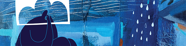 illustration with figure, clouds and rain