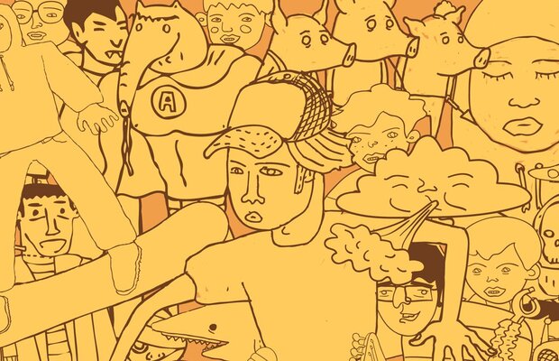 abstract art people characters in yellow