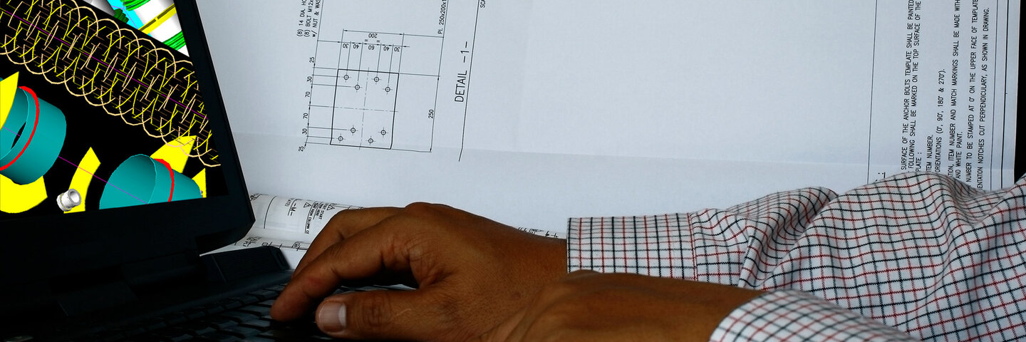 3D pressure vessel design on computer with plans and blueprint