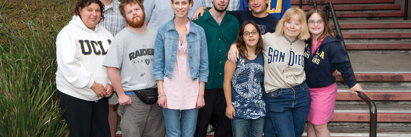 pathway students standing in a group on the stairs
