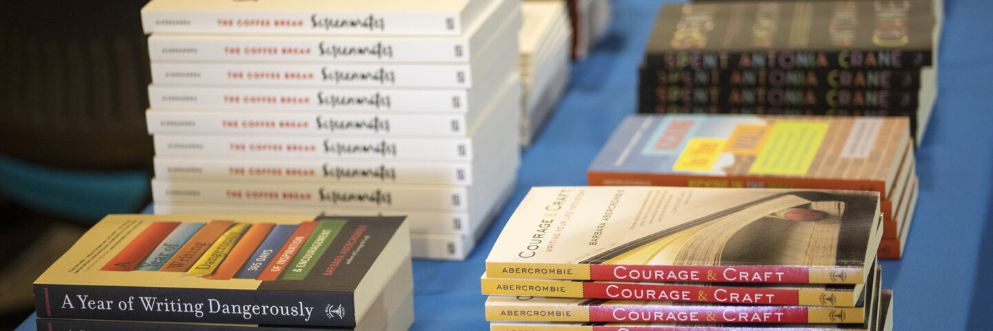 table of books from writers' program instructors
