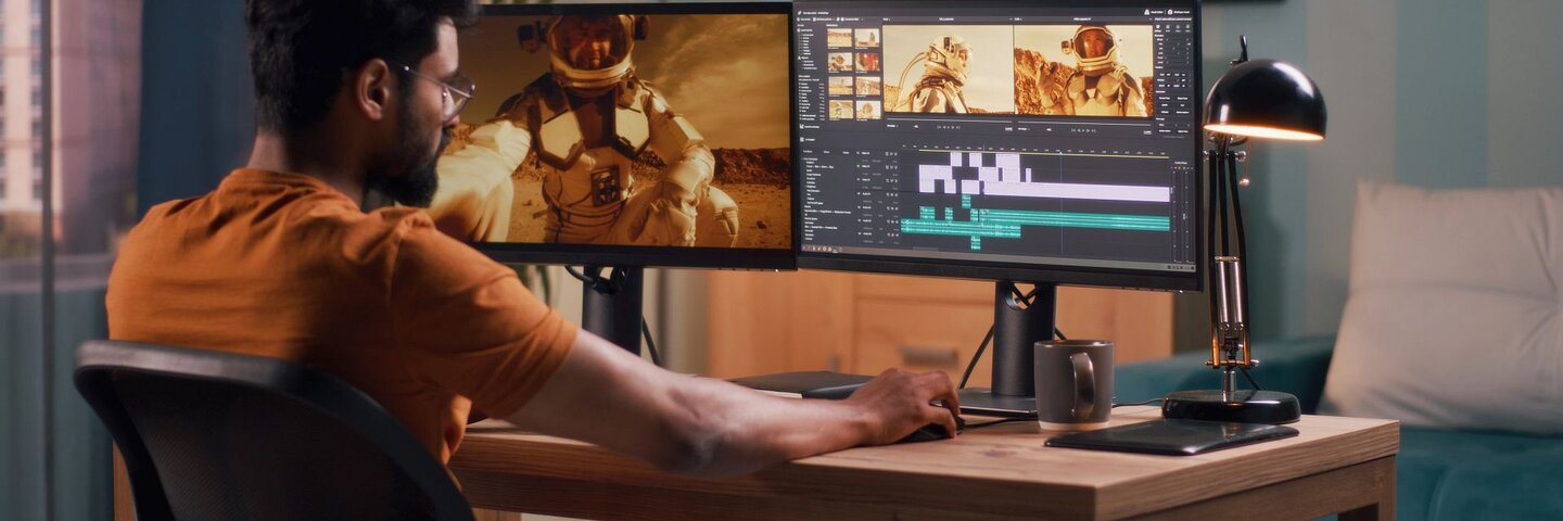 person editing astronaut video