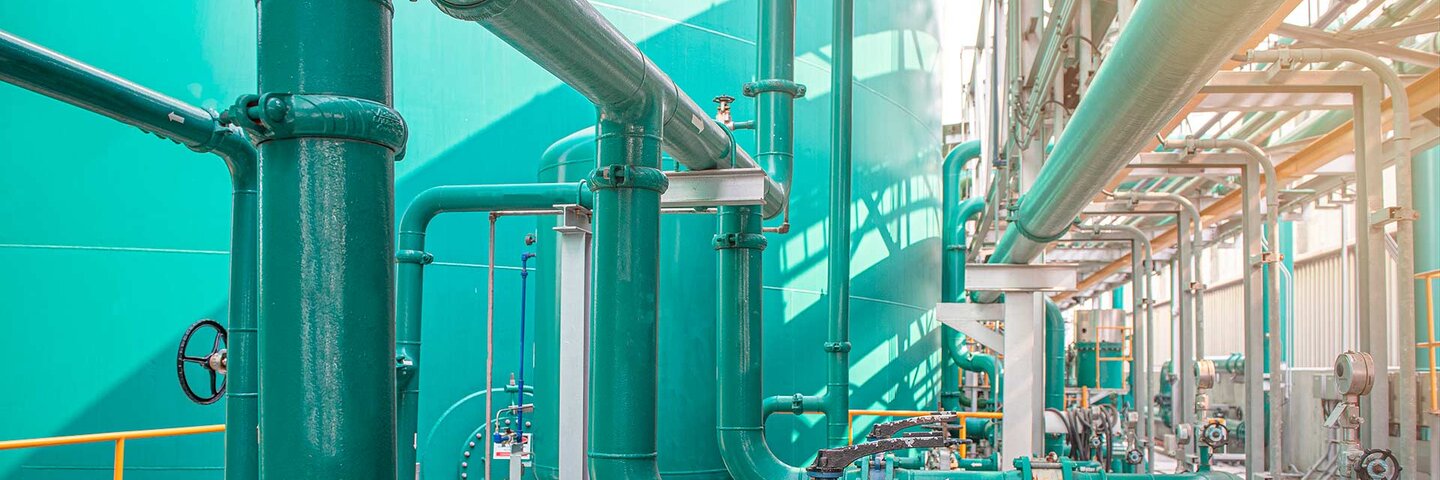 Steel pipeline and valves at factory