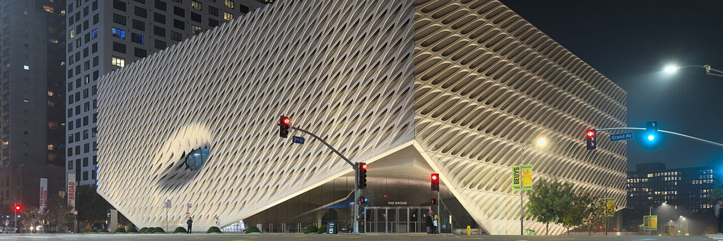 Nighttime view of the Broad in LA